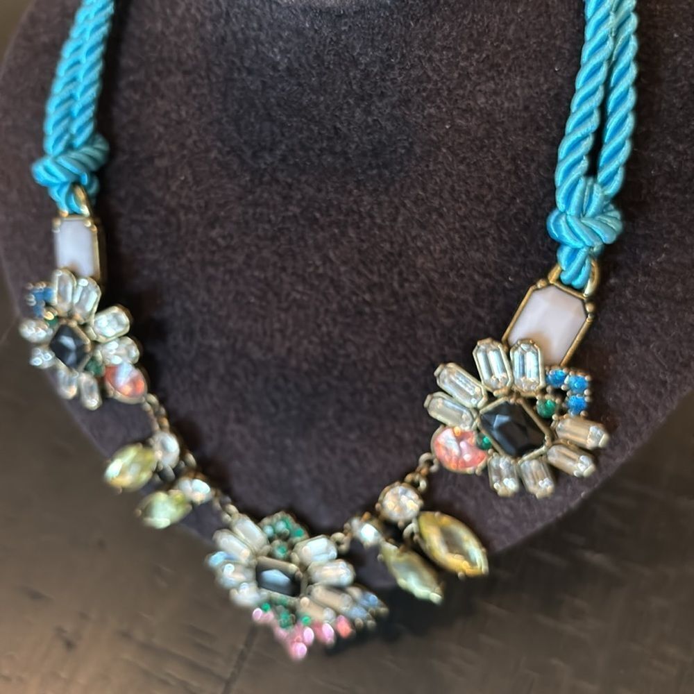 H&M Rhinestone Blue Multicolour Rhinestone Studded Rope Necklace Spring - Picture 5 of 13